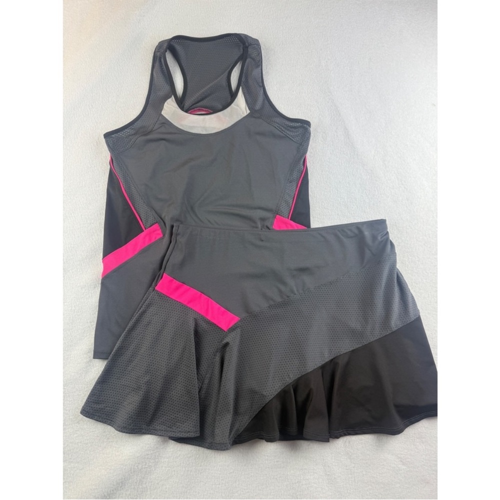 Lucky in Love Charcoal and Fuchsia Tennis or Pickleball Skirt Set